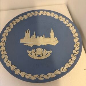 Wedgwood Blue Plate with Cream Parliament Design